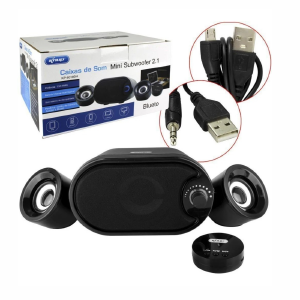 CAIXA DE SOM 2.1 11W / MINI SUBWOOFER / P2 / RCA / BLUETOOTH / USB / SD / BIVOLT / KNUP KP-6018BH
