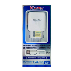 CARREGADOR DE TOMADA + CABO MICRO USB V8 2.4A (U204) KINGO BRANCO