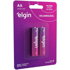 PILHA RECARREGÁVEL AA (2A) ELGIN 2500mAH BLISTER C/2UN