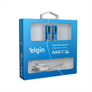 PILHA RECARREGÁVEL AAA (3A) ELGIN 2000mWH TIPO-C BLISTER C/2UN