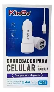 CARREGADOR VEICULAR DUAL USB 2.4A C204 BRANCO