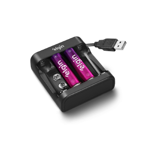 CARREGADOR DE PILHAS E BATERIAS + 2 PILHAS AA1500mAH ELGIN SCUSB
