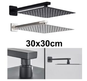 CHUVEIRO QUADRADO A GÁS 30X30 VDC-03-PT INOX 304 PRETO