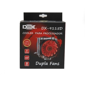 COOLER PROCESSADOR UNIVERSAL C/21 LED DUPLO FAN DEX DX-9115D VERMELHO (FM1/FM2/AM2/AM3/775/115X/1366)