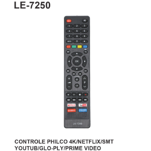 CONTROLE REMOTO COMPATIVEL P/ TV PHILCO 4K / NETFLIX / SMART / YOUTUBE / PRIME VIDEO LELONG LE-7250 (18)