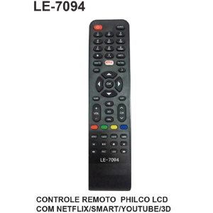 CONTROLE REMOTO COMPATIVEL P/ TV PHILCO C/ NETFLIX / SMART / YOUTUBE  LELONG LE-7094 (2) (81)