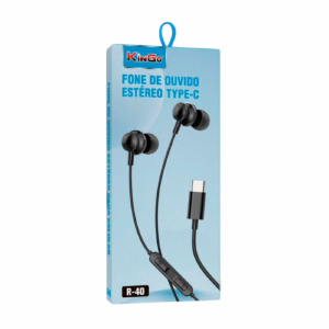 FONE DE OUVIDO TIPO-C INTRA AURICULAR / AJUSTE DE VOLUME / KINGO R-40 PRETO