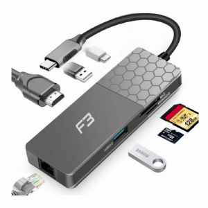 HUB USB TIPO-C X 7 SAIDA (HDTV4K+PD+2USB+SD+MICROSD+RJ45/1000) F3 JC-TYC-760