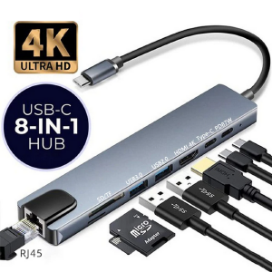 HUB USB TIPO-C X 8 SAIDA (HDTV4K+PD+2USB+SD+TF+RJ45) DEX 1381