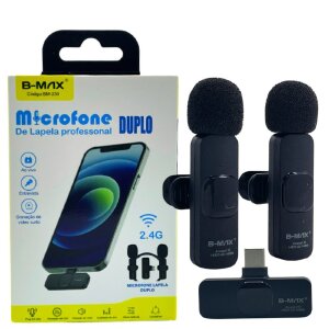 MICROFONE LAPELA DUPLO 2 EM 1 SEM FIO TIPO-C B-MAX BM-230