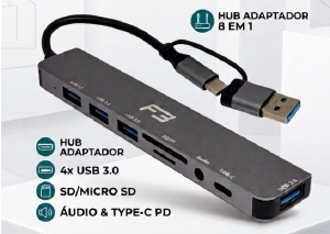 HUB USBA/TIPO-C - 4x USB 3.0 / SD/MICROSD / AUDIO TIPOC PD JC-TYC/USB-8x1 COD 796 F3