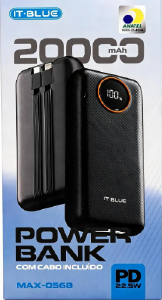 CARREGADOR PORTÁTIL POWER BANK 20000MAHPD22 5W IT-BLUE MAX-0568 PRETO