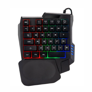 TECLADO USB GAMER DE UMA MAO / PORTUGUES / COR PRETO / LUZ RGB
